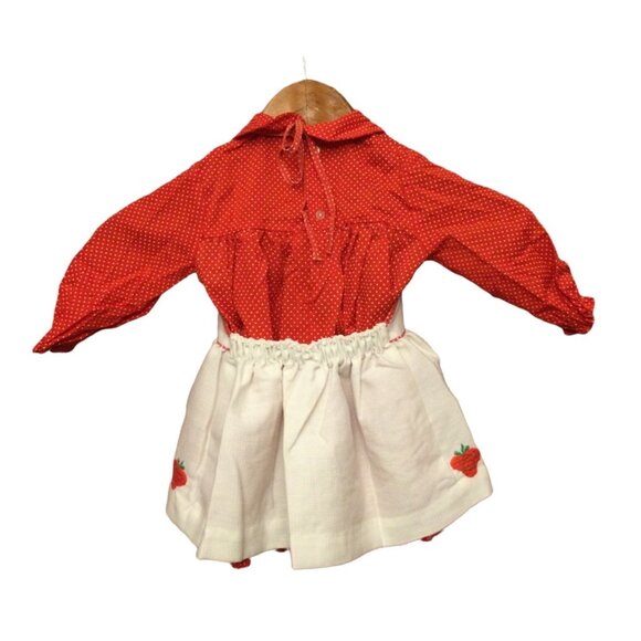 Vintage Nannette Girls Pinafore Dress Peter Pan Collar Embroidered Strawberries - Picture 2 of 8